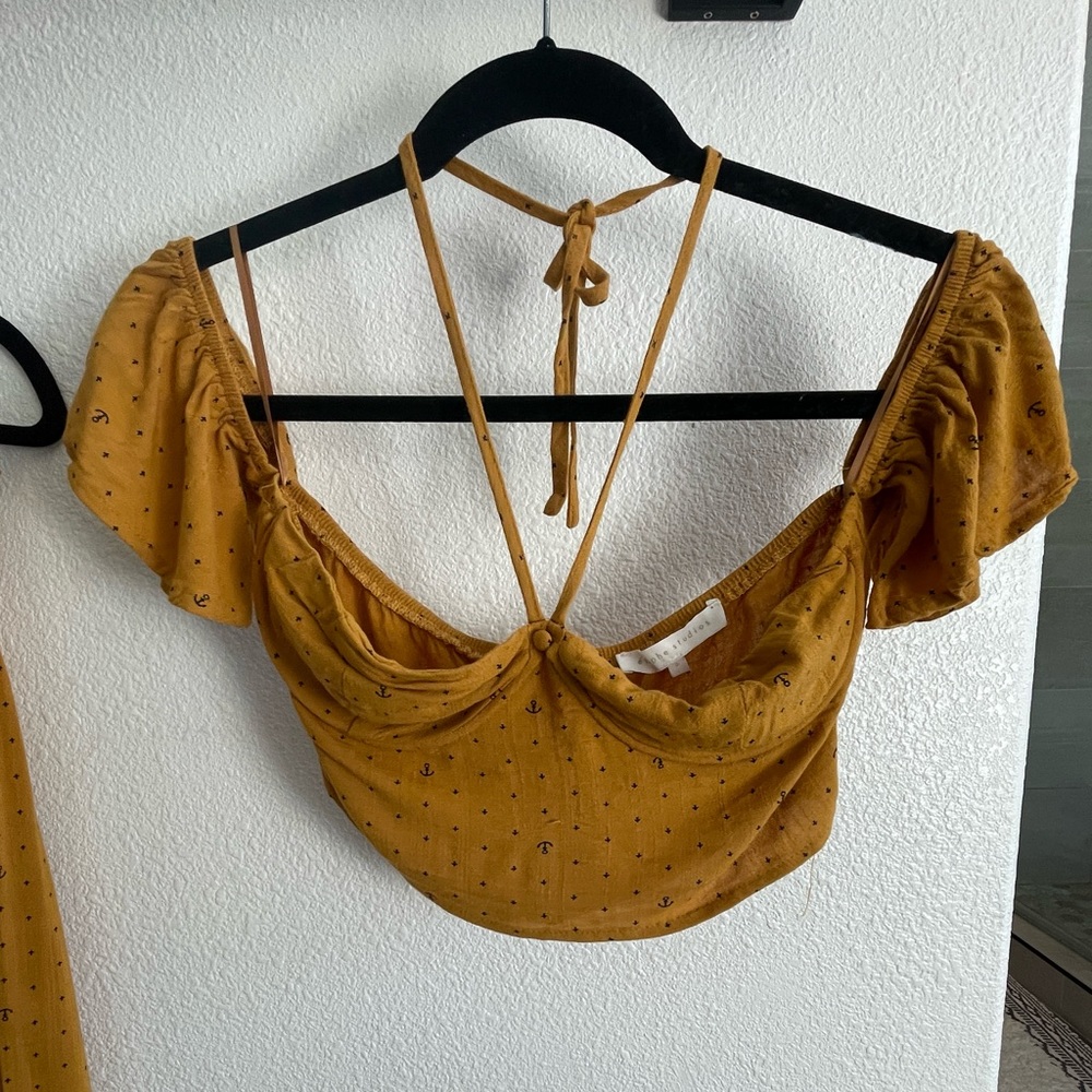 Yellow anchor print two piece off the shoulder top with ruffle midi skirt - Picture 8 of 8